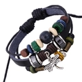 Handmade multilayer leather bracelet with silver dragonfly charm and colorful beads - Dragonfly Pendant Multi-layer Braided Style (B01310)