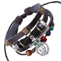 Bracciale punk multistrato in pelle con perline colorate e ciondolo teschio love - Stile Intrecciato Multistrato con Ciondolo a Teschio (B01309)