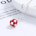 925 sterling silver football necklace with vibrant red and white enamel soccer ball pendant - 925 Silver / White Gold (Red & White)