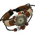 Orologio da polso vintage in pelle intrecciata con perline e movimento al quarzo bianco - Engraved Case Woven Style (W01322) / marrone vintage