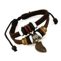 Pulsera multicapa de cuero vintage con cuentas y colgante de llave de corazón - Marrón