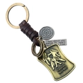Porte-clés signe Gémeaux en cuir fait main avec pendentifs en bronze vintage et cordon - Gémeaux