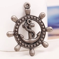 Vintage silver anchor and helm pendant made of alloy with nautical rope detailing - Antique Silver