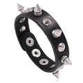 Pulsera de cuero negro estilo punk rock con remaches de metal plateado y botones de presión - Estilo Punk con Remaches (P01523) / Negro
