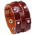 Breites Lederarmband in Dunkelbraun mit silbernen Nieten und gewebtem Design im Punk-Stil - Braun