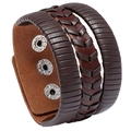 Pulsera de cuero PU trenzado multicapa para hombre en color marrón con cierres de presión - Marrón
