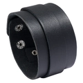 Breites schwarzes Lederarmband im Punk-Stil mit silbernen Druckknöpfen für Herren - Schwarz