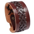 Bracciale vintage minimalista in pelle intrecciata marrone scuro con fibbia in bronzo - Marrone