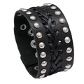 Bracciale punk da uomo in pelle nera intrecciata con borchie e bottoni a scatto - Nero