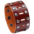 Bracciale in pelle punk retrò da uomo con doppia fila di rivetti e bottoni regolabili - Marrone