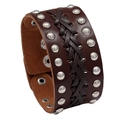 Bracciale in pelle intrecciata retrò da uomo in pelle marrone con borchie in metallo argento - Marrone