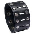 Bracciale punk retrò in pelle bovina a doppia fila di rivetti con chiusura regolabile - Nero