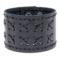 Handgemachtes Vintage-Lederarmband für Herren in Schwarz mit rustikalen X-Nähten - Schwarz