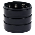 Herren Retro-Punk Lederarmband, schwarz, mehrlagig und breit, mit silbernem Druckknopf - Schwarz