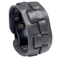 Herren Punk mehrlagiges schwarzes Lederarmband mit bronzenen Metalldruckknöpfen - Schwarz
