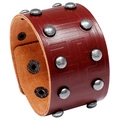Bracciale punk in pelle con due file di rivetti argentati e motivi geometrici retrò - Marrone