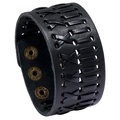 Vintage geflochtenes Lederarmband mit verstellbarem Dreifach-Druckknopfverschluss in Schwarz - Schwarz
