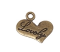 Antique bronze heart-shaped pendant charm with 'Lovely' engraving for DIY jewelry - Lovely Heart