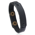Minimalist black multi-layer leather bracelet with bronze metal adjustable buckles - Black