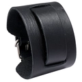 Bracciale largo punk in vera pelle nera retrò con fibbia in metallo su sfondo bianco - Nero