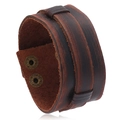 Retro mehrlagiges dunkelbraunes Lederarmband mit Vintage Bronze Druckknöpfen - Retro-Braun
