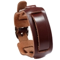 Bracciale da uomo in pelle marrone scuro stile punk con fibbia in metallo argento - Marrone