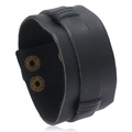 Retro mehrlagiges schwarzes Rindslederarmband mit antiken Bronze-Druckknöpfen - Schwarz
