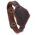 Vintage geflochtenes braunes Lederarmband für Herren mit Retro Bronze Metallknöpfen - Retro-Braun