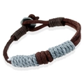 Retro braided leather bracelet in dark brown with grey rope and metal hex nut clasp - Brown and Gray