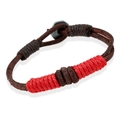 Handmade woven brown leather bracelet with red accent thread and vintage metal clasp - Brown And Red