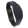 Bracelet large en cuir rétro pour homme avec boutons-pression en bronze ajustables - Noir