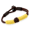Braided leather bracelet in dark brown and yellow with bead closure detail - Brown And Yellow