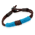 Retro woven leather bracelet in dark brown and blue handmade style with button clasp - Brown And Blue