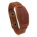 Bracelet en cuir tressé marron rétro avec fermoir à bouton-pression en bronze réglable - Marron Clair Rétro