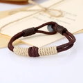 Vintage braided brown leather bracelet with cream woven accents for men and women - Brown And Beige