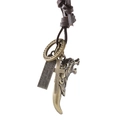 Collana retrò con ciondolo a elefante, cordino in pelle e charms in lega vintage - Testa di Lupo (Stile B)