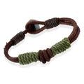 Handcrafted dark brown braided leather bracelet with green accents and hexagonal bead - Brown And Army Green