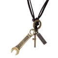 Retro bronzen moersleutel hanger ketting met bruin lederen koord - Brons