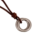 Retro double-ring cowhide necklace for men featuring interlocking silver matte pendants - Double Ring Style (N0116)