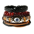 Retro multi-layer leather bracelet set with Evil Eye charm and beaded ethnic style - Evil Eye Vintage Multi-layer Bracelet Set