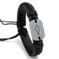 Verstellbares Vintage-Lederarmband in Schwarz mit geflochtener Schnur und Fisch-Charm - Schwarz