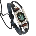 Multilayer braided leather bracelet featuring wooden beads and maple leaf pendant - Maple Leaf Pattern Style (HB004)