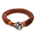 Pulsera de cuero marrón hecha a mano con cierre de botón de plata vintage para hombre - Marrón