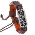 Vintage braunes geflochtenes Lederarmband mit ovalem Metallelement und Kordelzug - Dunkelbraun