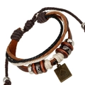 Multilayer leather braided bracelet with poker Ace of Spades pendant and wooden beads - Ace of Spades