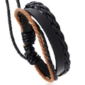 Pulsera multicapa de cuero trenzado a mano para hombre con cordones retro negros y marrones - Estilo de Combinación Trenzado a Mano (B01197)
