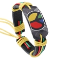 Bracciale in pelle fatto a mano con treccia rosso-giallo-verde e placca segno di pace - Stile Segno della Pace Multicolore (B01199)