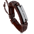 Bracelet tressé en cuir marron foncé avec plaque en métal gravée World Peace - Style World Peace Brun Foncé