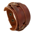 Vintage braunes mehrschichtiges breites Lederarmband mit Metall-Druckknöpfen für Herren - Vintage Breit Mehrlagig (P01406-02)