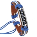 Bracciale in pelle intrecciata con ciondoli a tartaruga in lega e cordoncini di cotone blu - Marrone